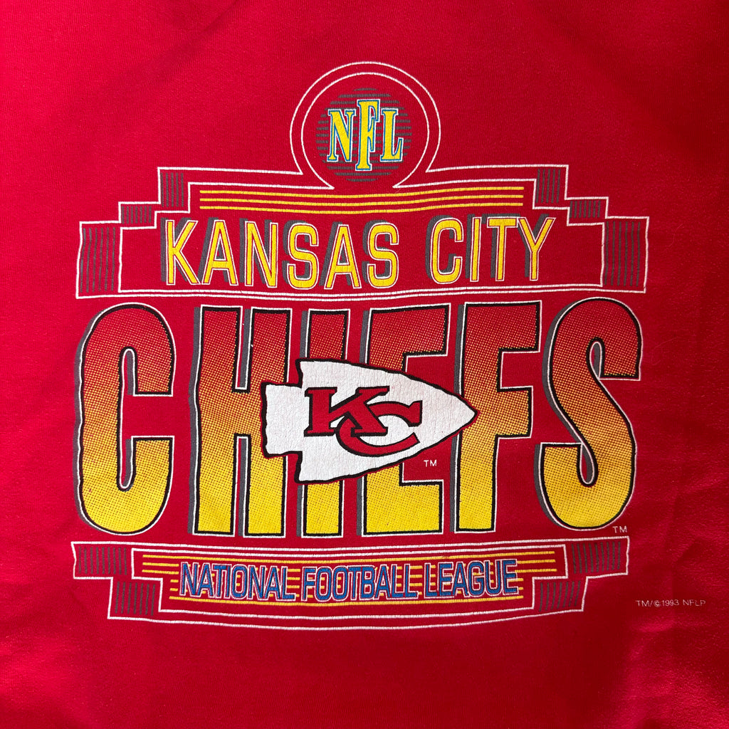 WESTSIDE STOREY VINTAGE | VINTAGE 90'S KC CHIEFS LOGO ATHLETIC RIBBED COLLAR SWEATSHIRT - RED - Westside Storey