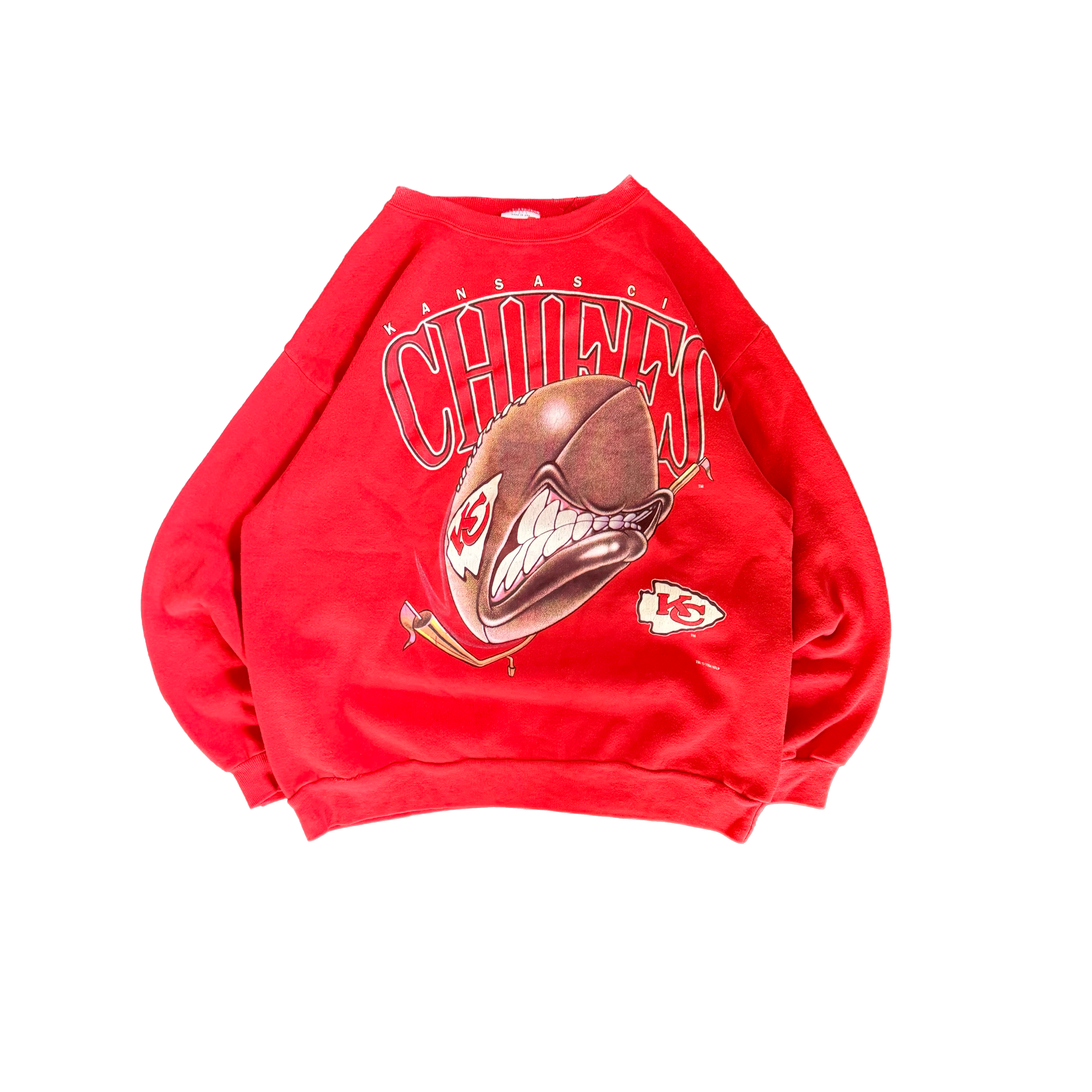 WESTSIDE STOREY VINTAGE | VINTAGE 90'S KC CHIEFS ANGRY FOOTBALL SWEATSHIRT - RED - Westside Storey