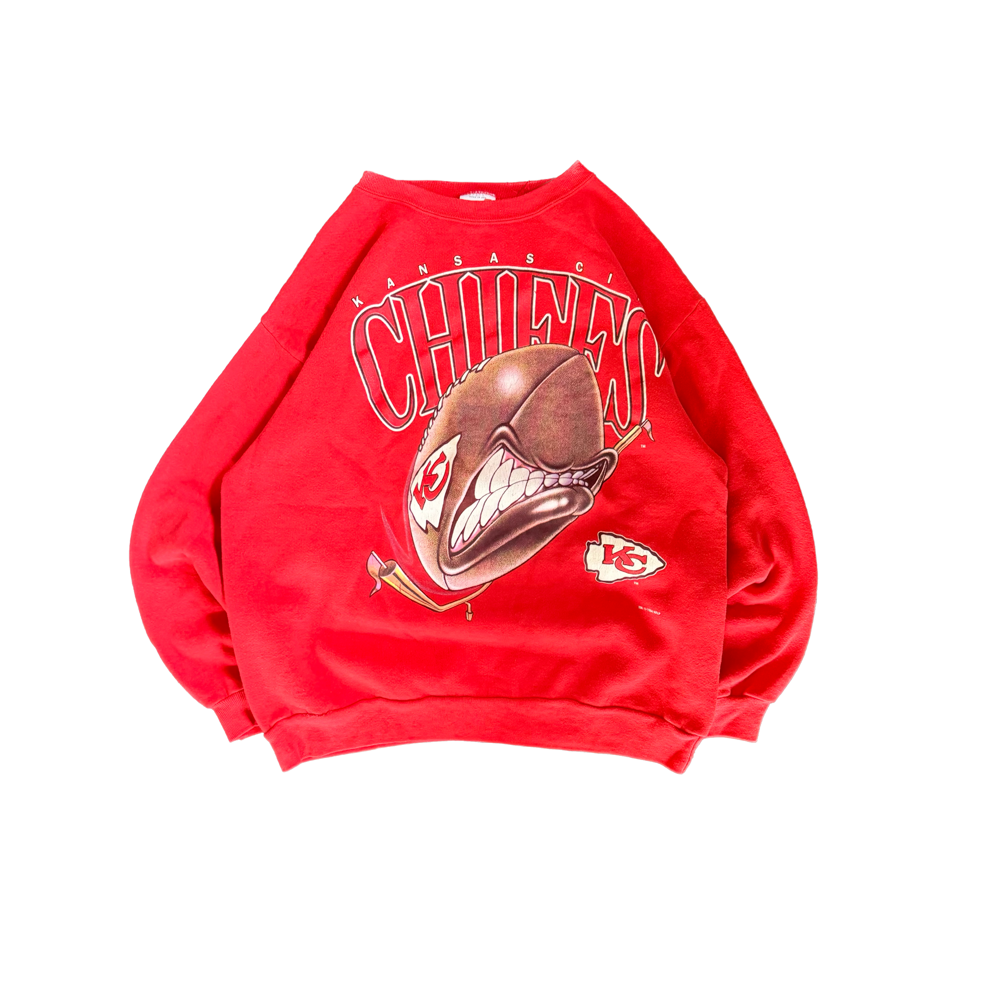 WESTSIDE STOREY VINTAGE | VINTAGE 90'S KC CHIEFS ANGRY FOOTBALL SWEATSHIRT - RED - Westside Storey
