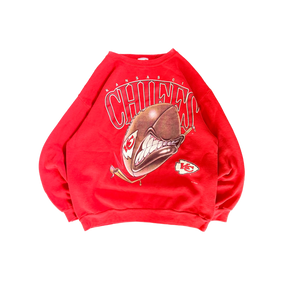 WESTSIDE STOREY VINTAGE | VINTAGE 90'S KC CHIEFS ANGRY FOOTBALL SWEATSHIRT - RED - Westside Storey