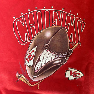 WESTSIDE STOREY VINTAGE | VINTAGE 90'S KC CHIEFS ANGRY FOOTBALL SWEATSHIRT - RED - Westside Storey