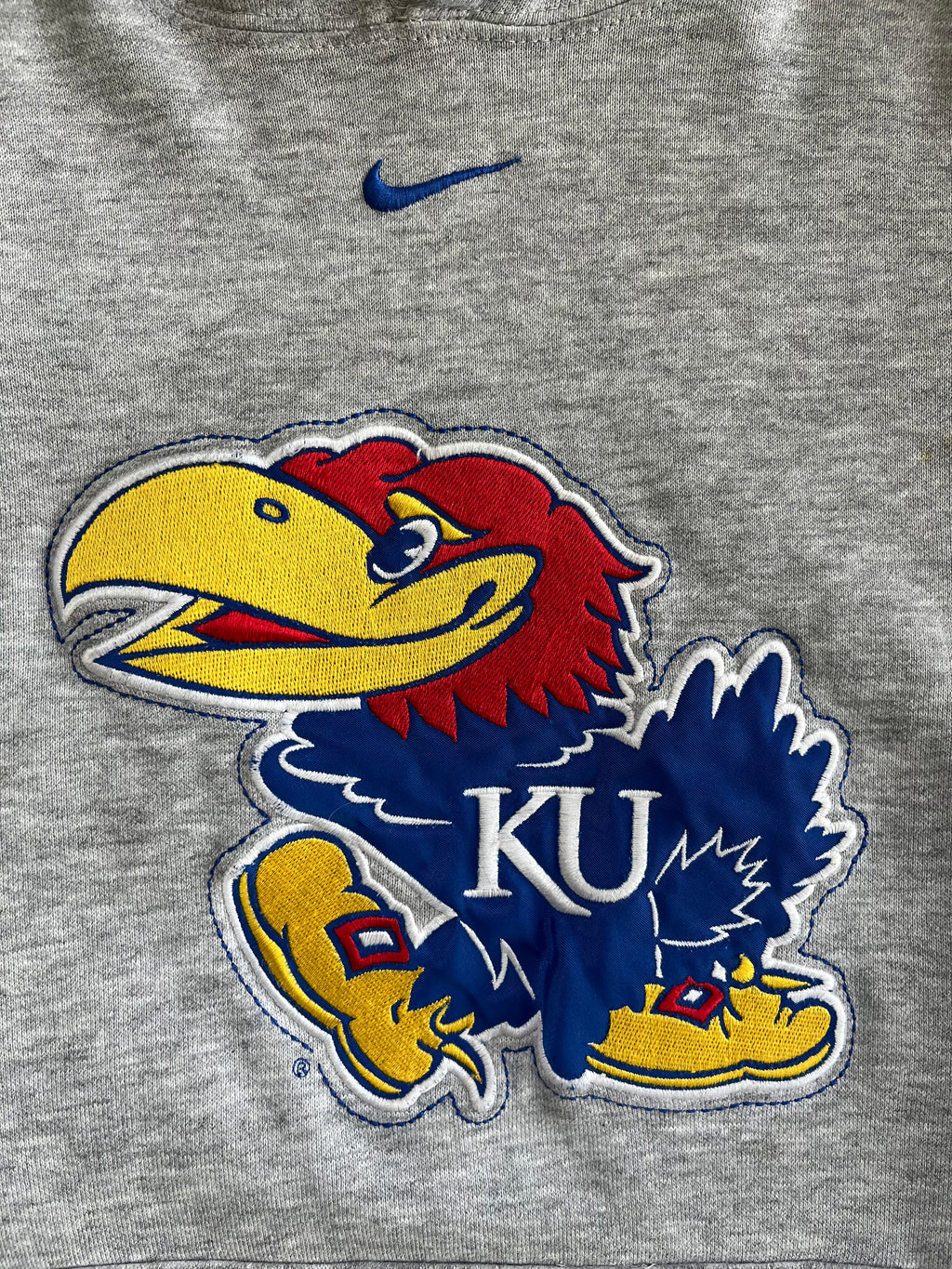 WESTSIDE STOREY VINTAGE | VINTAGE 90S NIKE MIDDLE SWOOSH JAYHAWKS KU HOODIE - GREY - Westside Storey