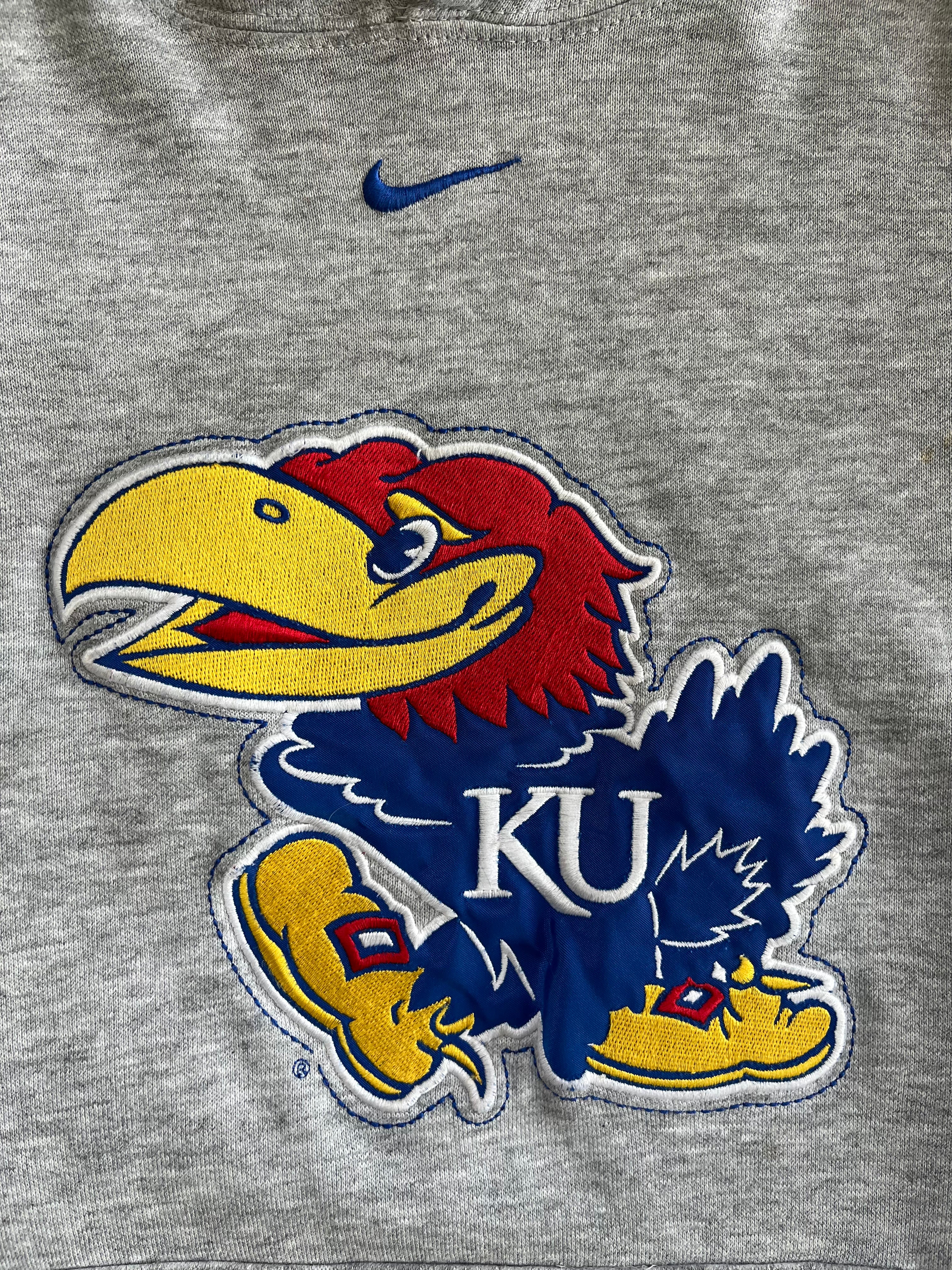 WESTSIDE STOREY VINTAGE | VINTAGE 90S NIKE MIDDLE SWOOSH JAYHAWKS KU HOODIE - GREY - Westside Storey