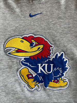 WESTSIDE STOREY VINTAGE | VINTAGE 90S NIKE MIDDLE SWOOSH JAYHAWKS KU HOODIE - GREY - Westside Storey