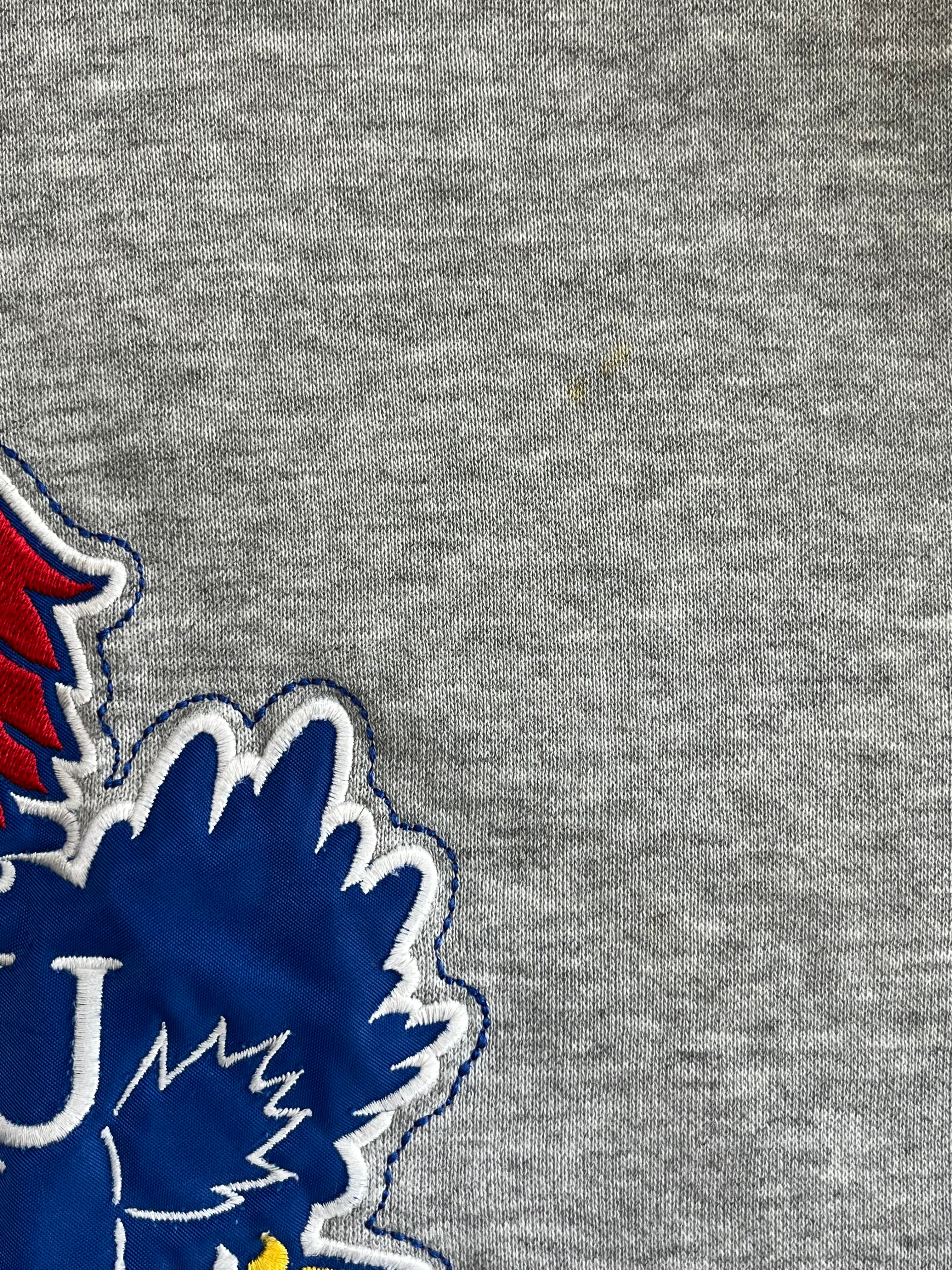 WESTSIDE STOREY VINTAGE | VINTAGE 90S NIKE MIDDLE SWOOSH JAYHAWKS KU HOODIE - GREY - Westside Storey