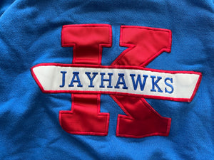 WESTSIDE STOREY VINTAGE | VINTAGE 90S BLOCK K JAYHAWKS KU COLLARED SWEATSHIRT- BLUE - Westside Storey
