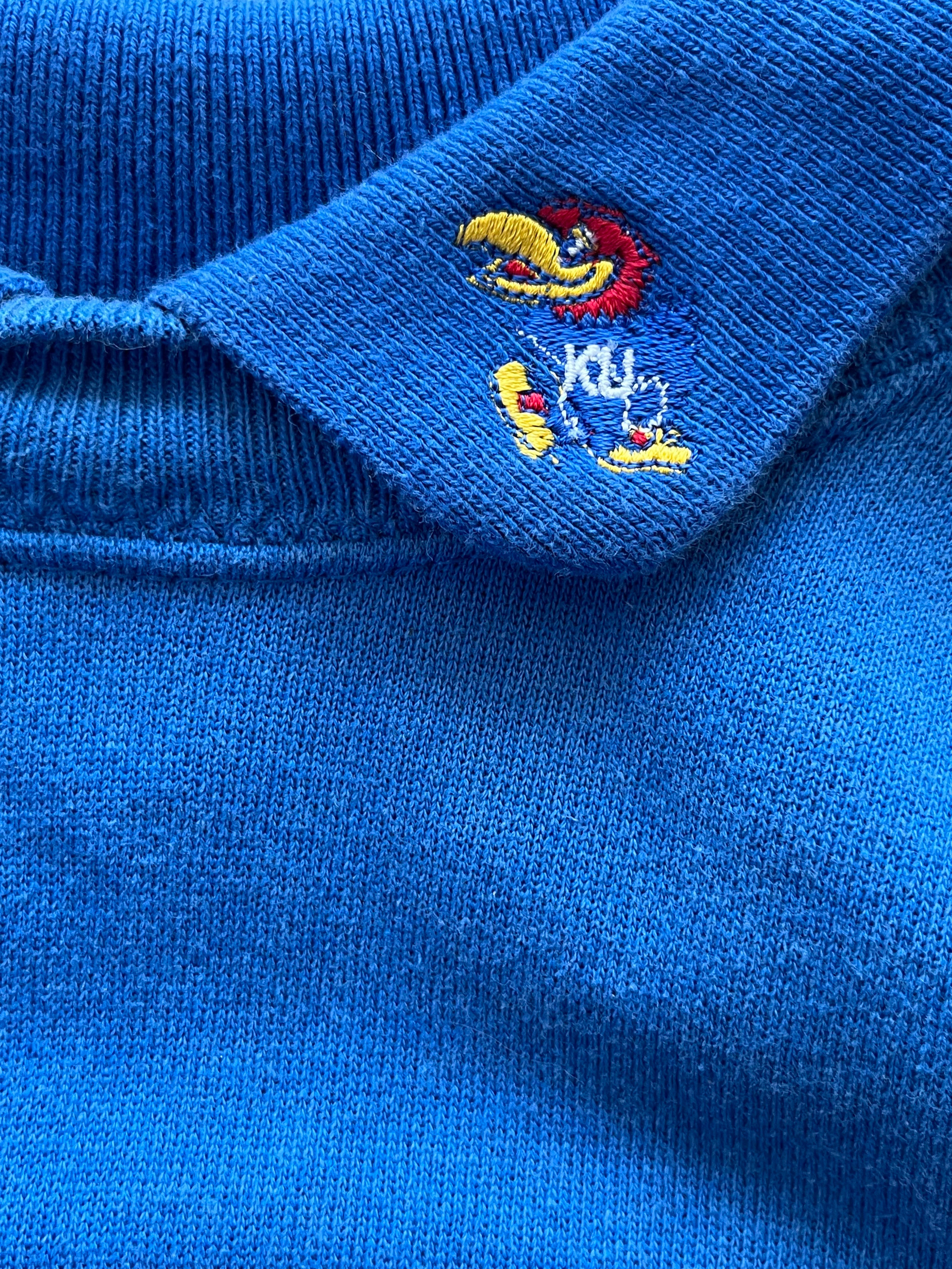 WESTSIDE STOREY VINTAGE | VINTAGE 90S BLOCK K JAYHAWKS KU COLLARED SWEATSHIRT- BLUE - Westside Storey