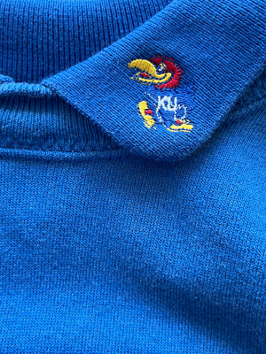 WESTSIDE STOREY VINTAGE | VINTAGE 90S BLOCK K JAYHAWKS KU COLLARED SWEATSHIRT- BLUE - Westside Storey