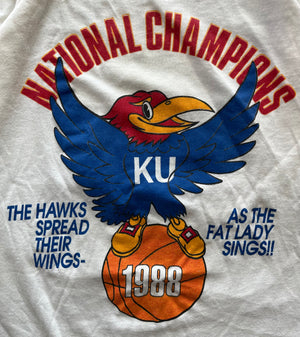 WESTSIDE STOREY VINTAGE | VINTAGE 80S NATIONAL CHAMPS KANSAS JAYHAWKS KU RINGER T-SHIRT- WHITE - Westside Storey