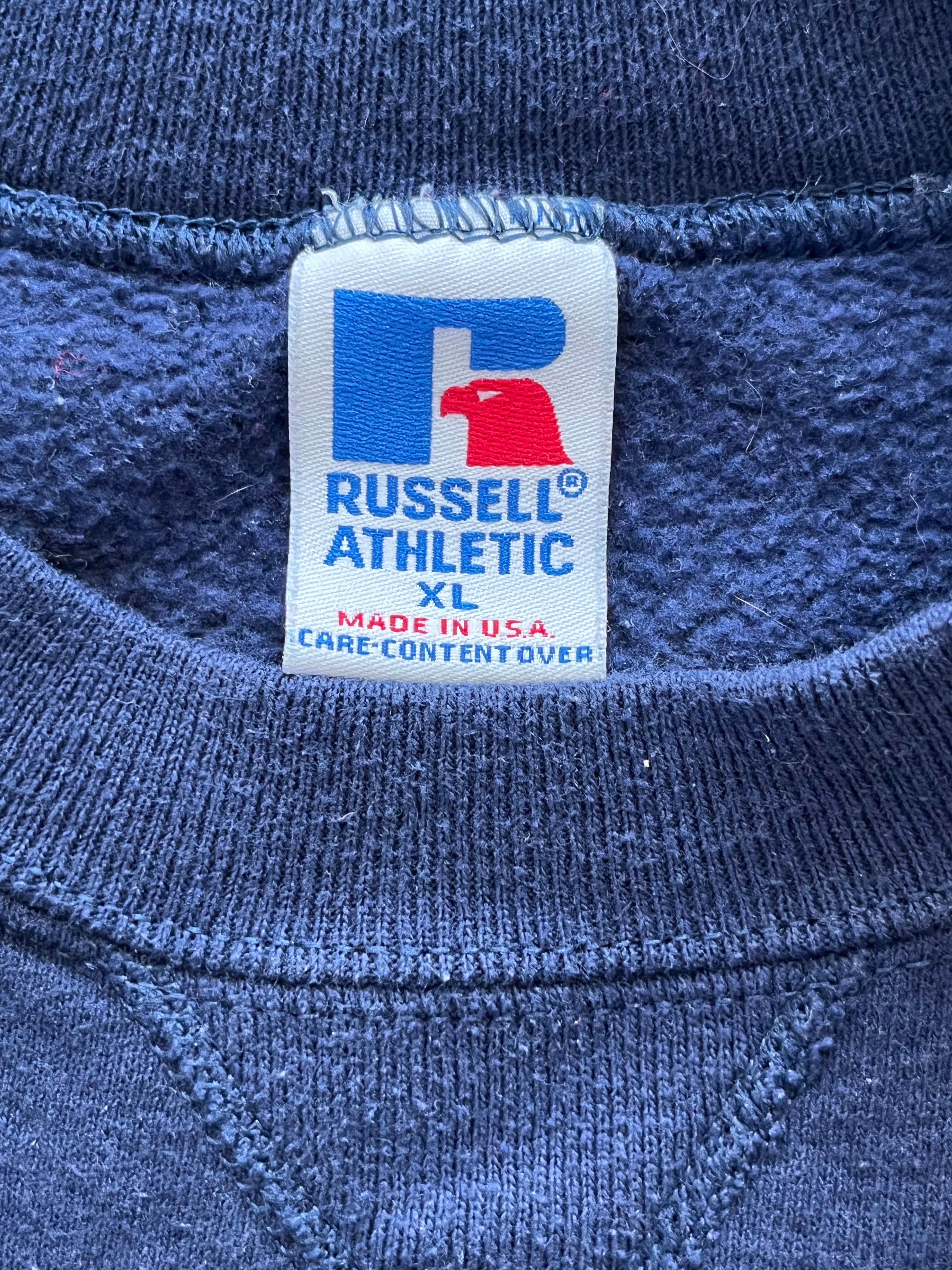 WESTSIDE STOREY VINTAGE | VINTAGE 90S RUSSELL PLAID KU JAYHAWKS EMBROIDERED SWEATSHIRT- NAVY BLUE - Westside Storey