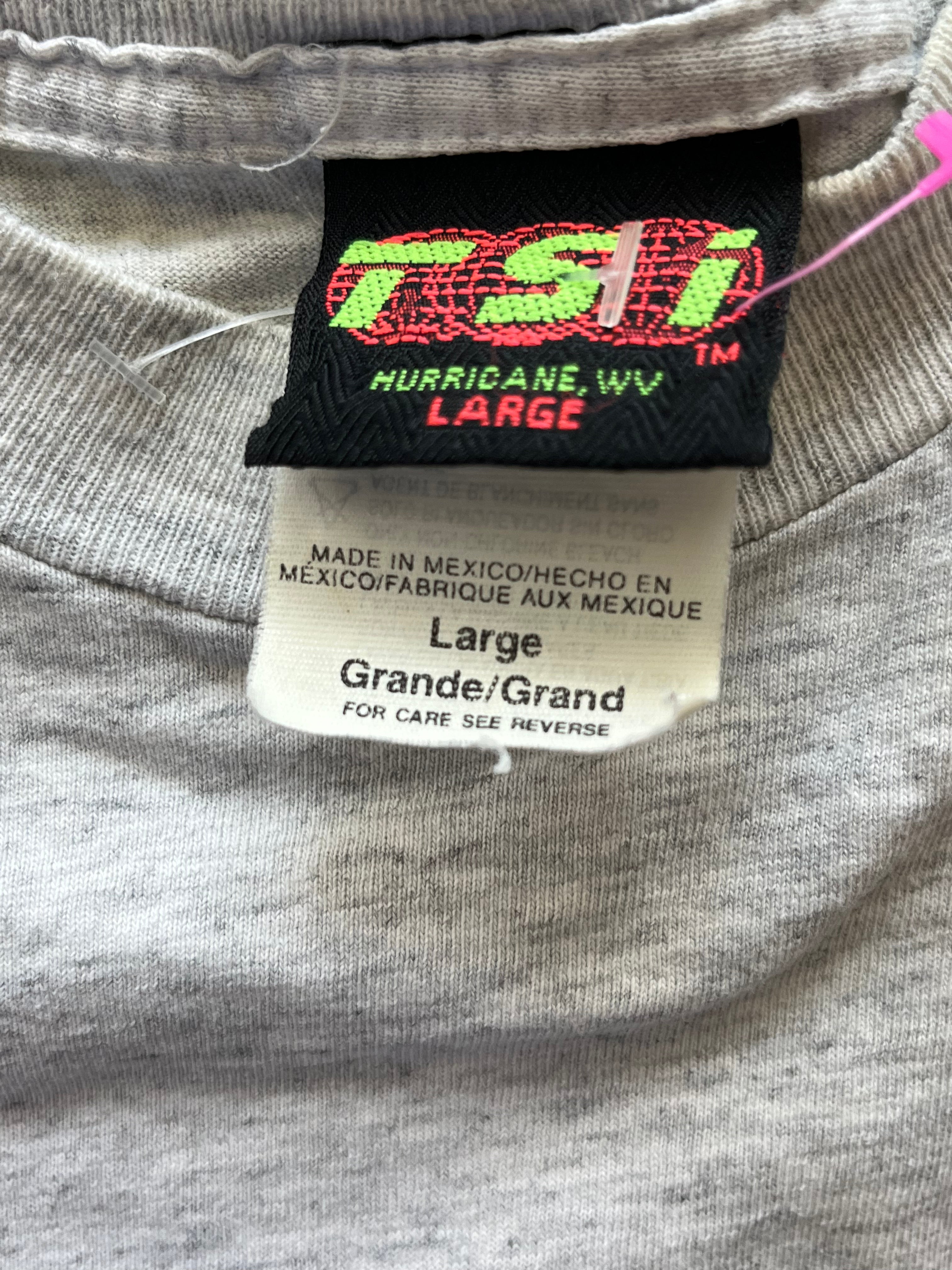 WESTSIDE STOREY VINTAGE | VINTAGE 90S KANSAS JAYHAWKS KU ALL OVER PRINT T-SHIRT- GREY - Westside Storey