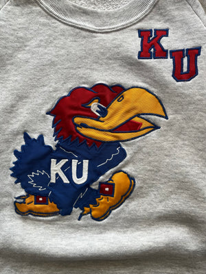 WESTSIDE STOREY VINTAGE | VINTAGE 90S KU JAYHAWKS PATCH SWEATSHIRT- GREY - Westside Storey