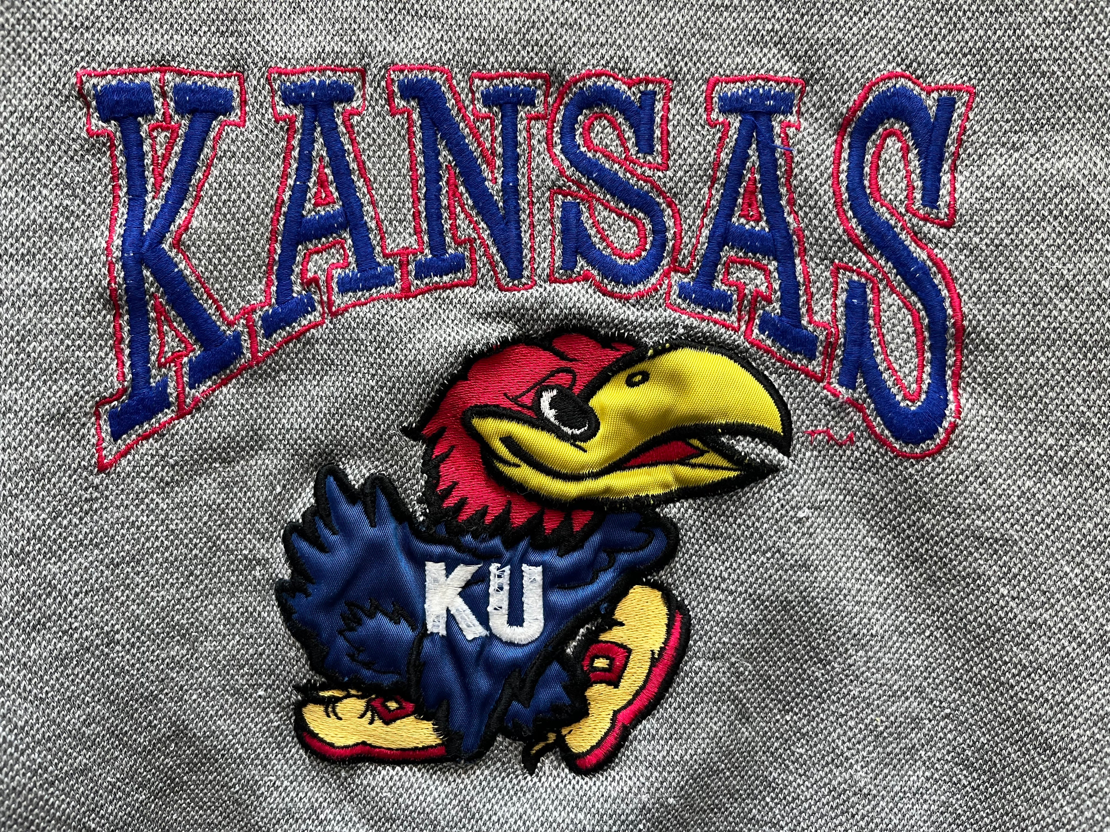 WESTSIDE STOREY VINTAGE | VINTAGE 90S KU JAYHAWKS EMBROIDERED COLOR BLOCK SWEATSHIRT- GREY - Westside Storey