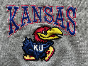 WESTSIDE STOREY VINTAGE | VINTAGE 90S KU JAYHAWKS EMBROIDERED COLOR BLOCK SWEATSHIRT- GREY - Westside Storey