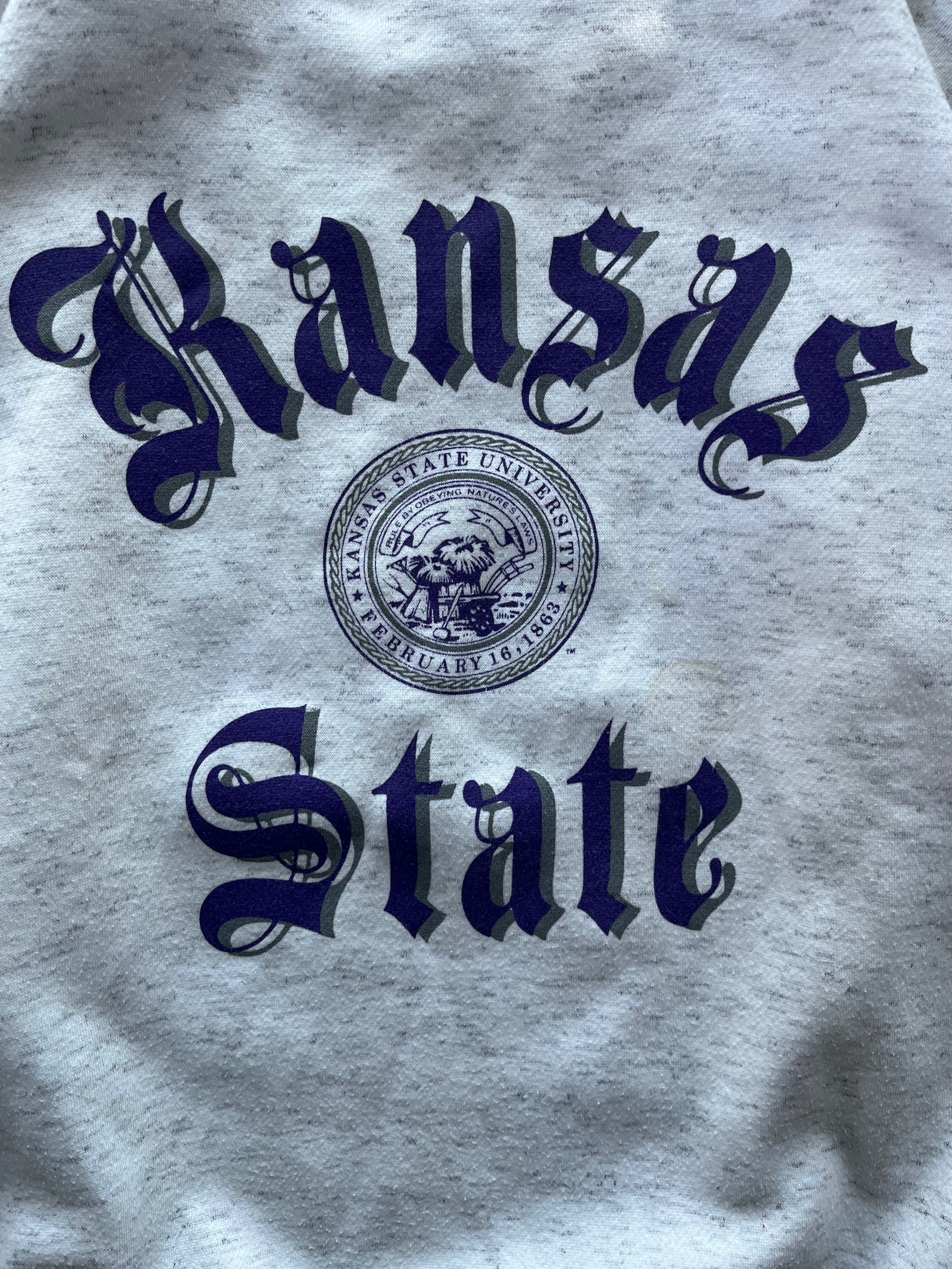 WESTSIDE STOREY VINTAGE | VINTAGE 90S OLD ENGLISH K-STATE SWEATSHIRT- GREY - Westside Storey