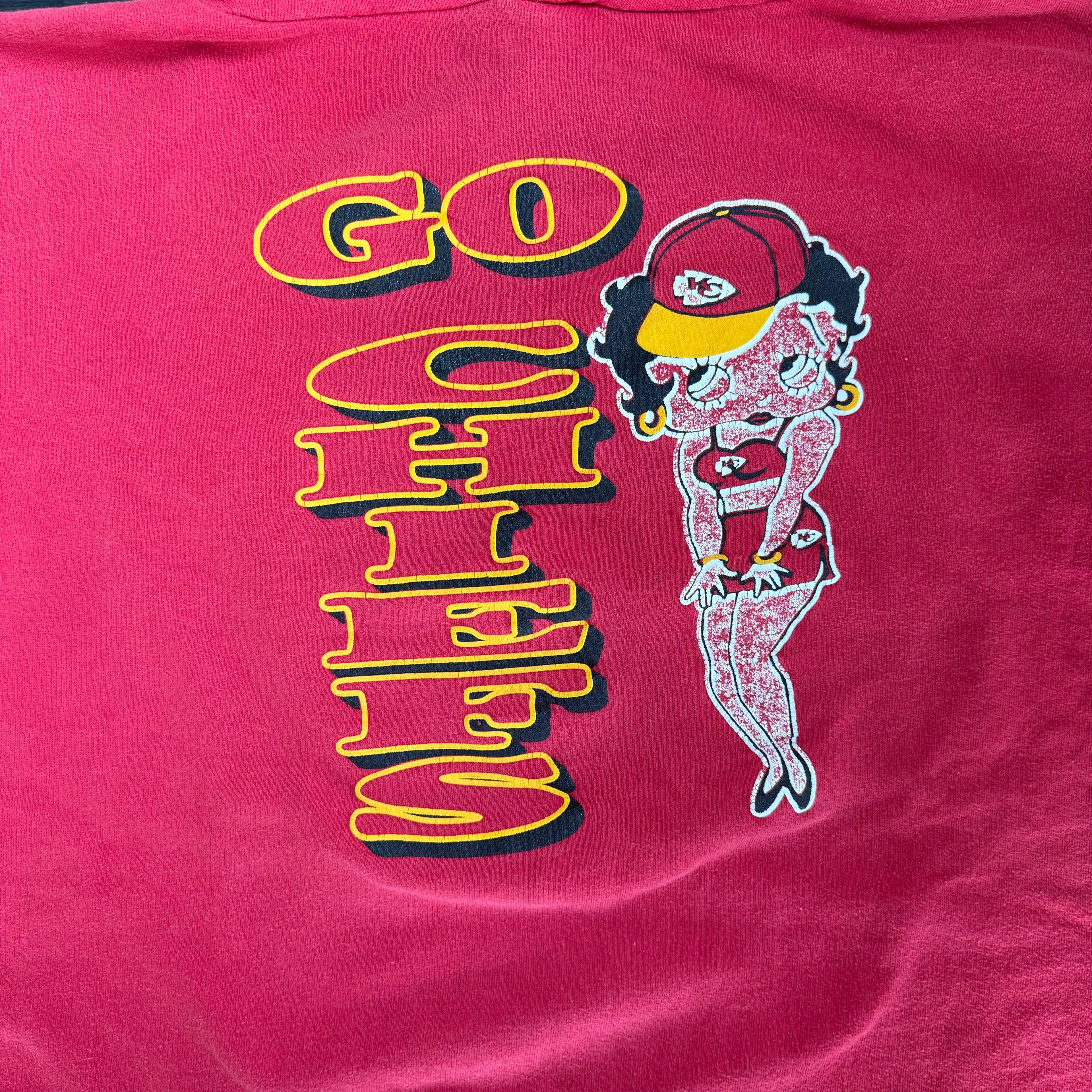 WESTSIDE STOREY VINTAGE | VINTAGE 90'S KC CHIEFS BETTY BOOP HOODIE *CROP FIT - RED - Westside Storey