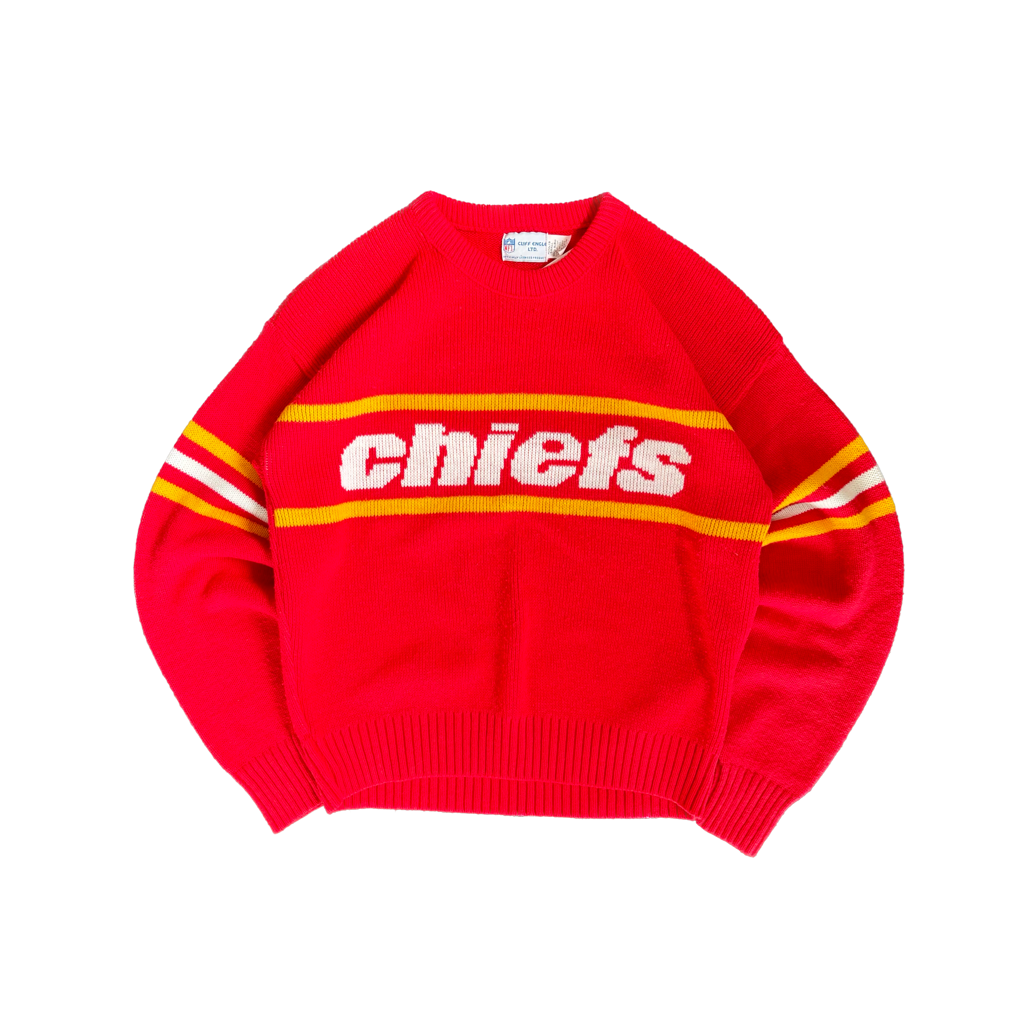 WESTSIDE STOREY VINTAGE | VINTAGE 90'S KC CHIEFS CLIFF ENGLE KNIT SWEATER - RED - Westside Storey