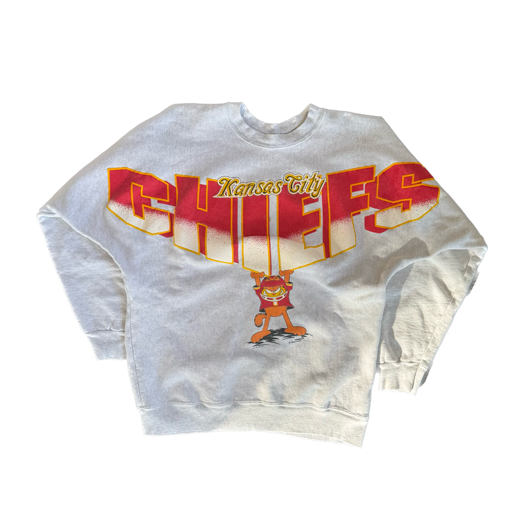 WESTSIDE STOREY VINTAGE | VINTAGE 90'S KC CHIEFS GARFIELD SPELLOUT SWEATSHIRT - GRAY