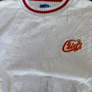 WESTSIDE STOREY VINTAGE | VINTAGE 90'S KC CHIEFS NUTMEG CABLE KNIT SWEATER - WHITE - Westside Storey