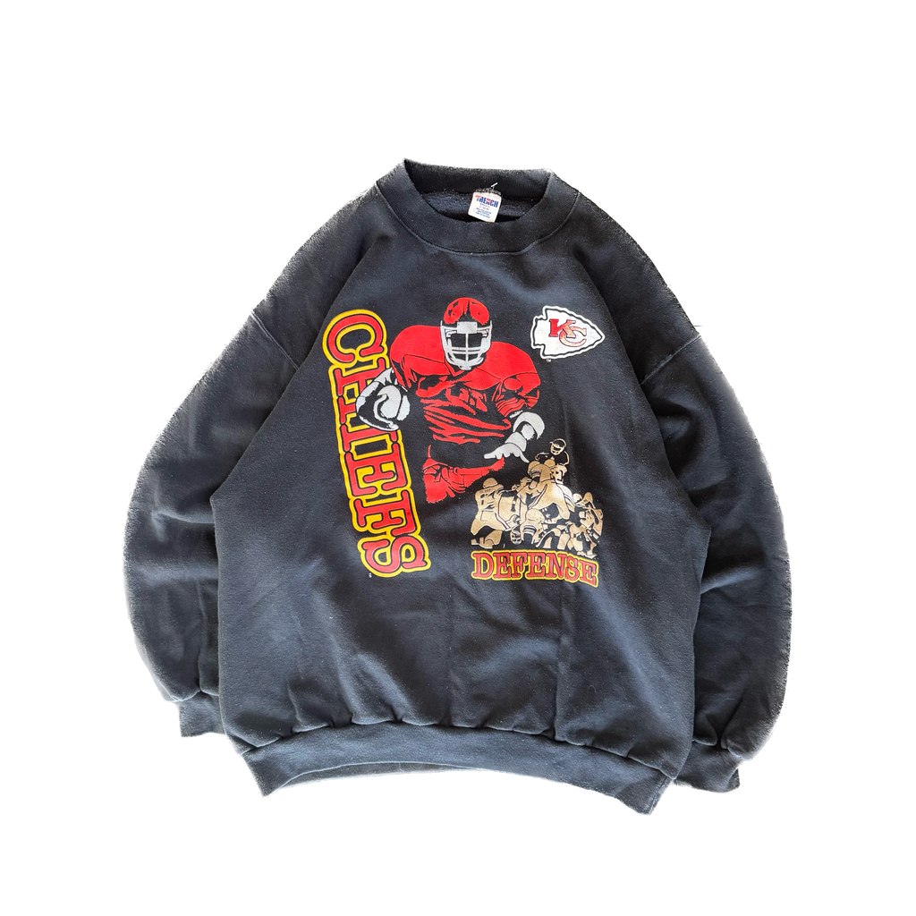 WESTSIDE STOREY VINTAGE | VINTAGE 90'S KC CHIEFS TRENCH BLACK SWEATSHIRT - BLACK - Westside Storey