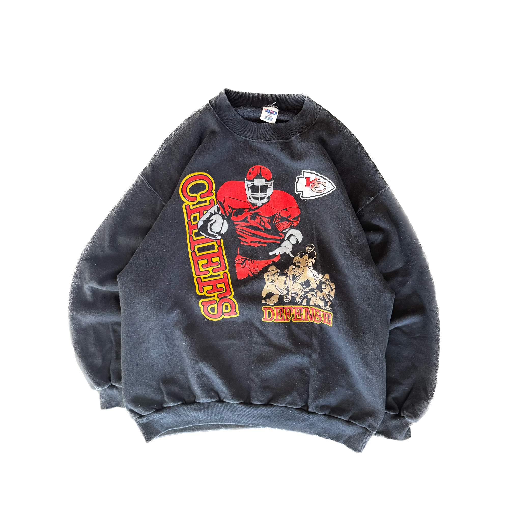 WESTSIDE STOREY VINTAGE | VINTAGE 90'S KC CHIEFS TRENCH BLACK SWEATSHIRT - BLACK - Westside Storey