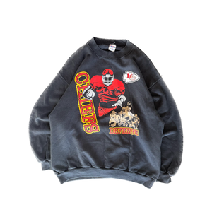 WESTSIDE STOREY VINTAGE | VINTAGE 90'S KC CHIEFS TRENCH BLACK SWEATSHIRT - BLACK - Westside Storey