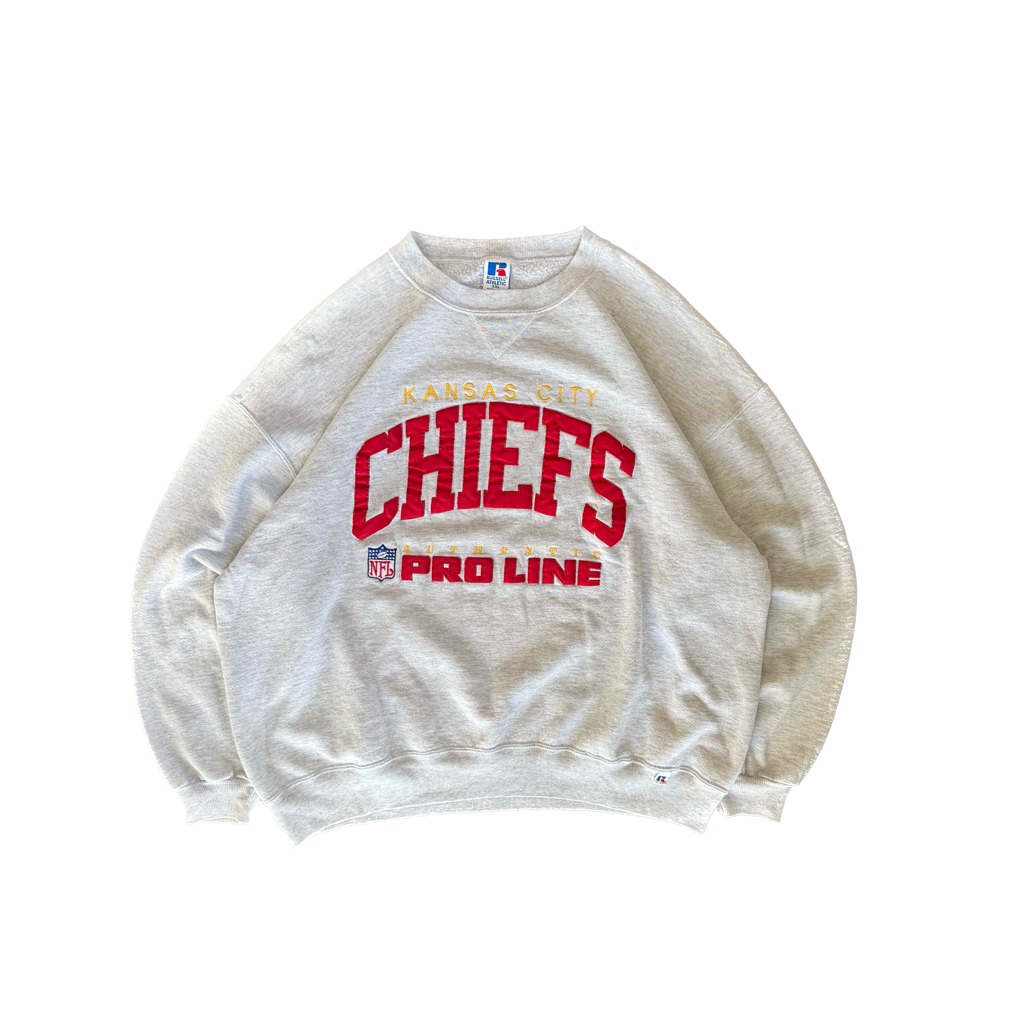 WESTSIDE STOREY VINTAGE | VINTAGE 90'S KC CHIEFS RUSSELL STITCHED SWEATSHIRT - GRAY - Westside Storey