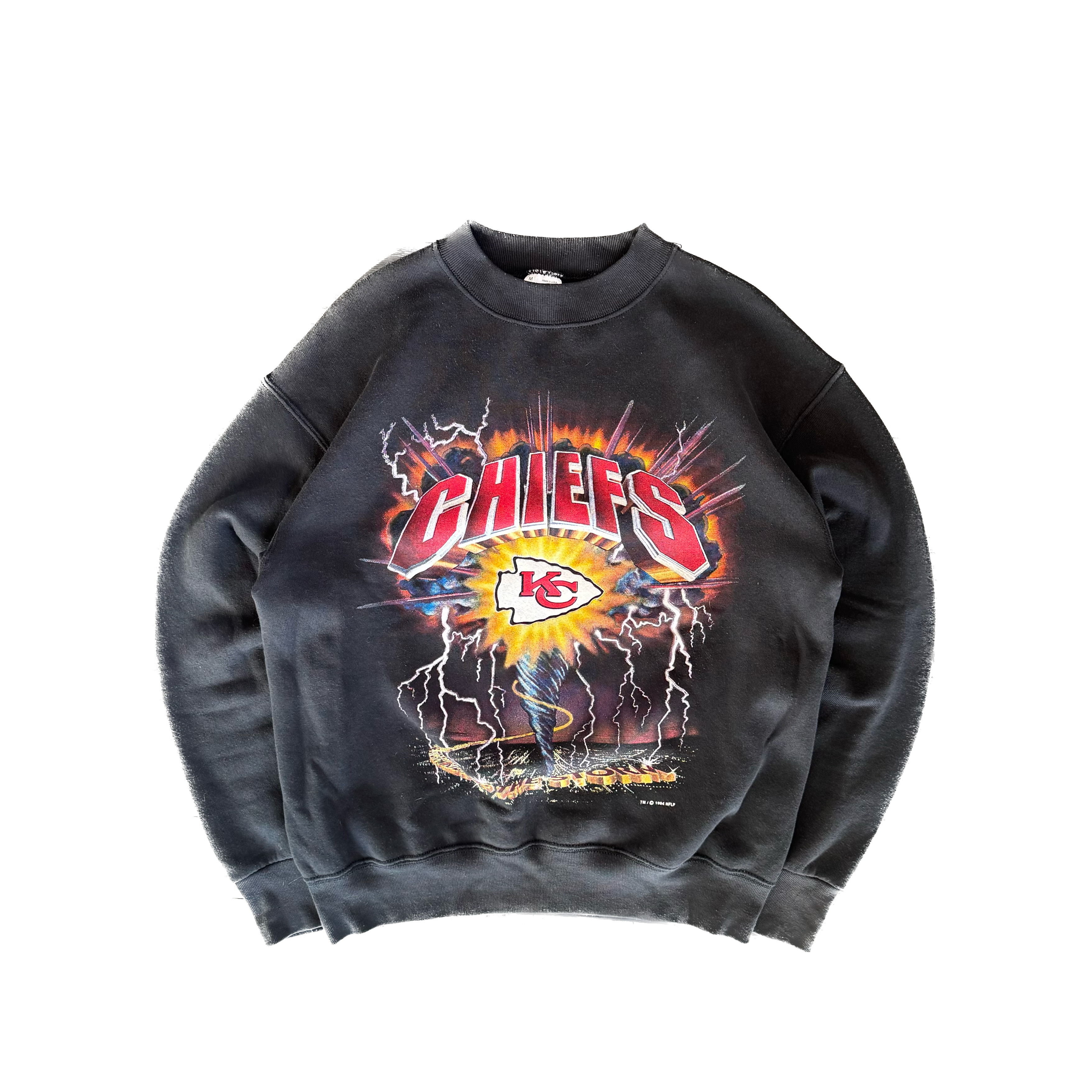 WESTSIDE STOREY VINTAGE | VINTAGE 90'S KC CHIEFS RIDING THE STORM SWEATSHIRT - BLACK - Westside Storey