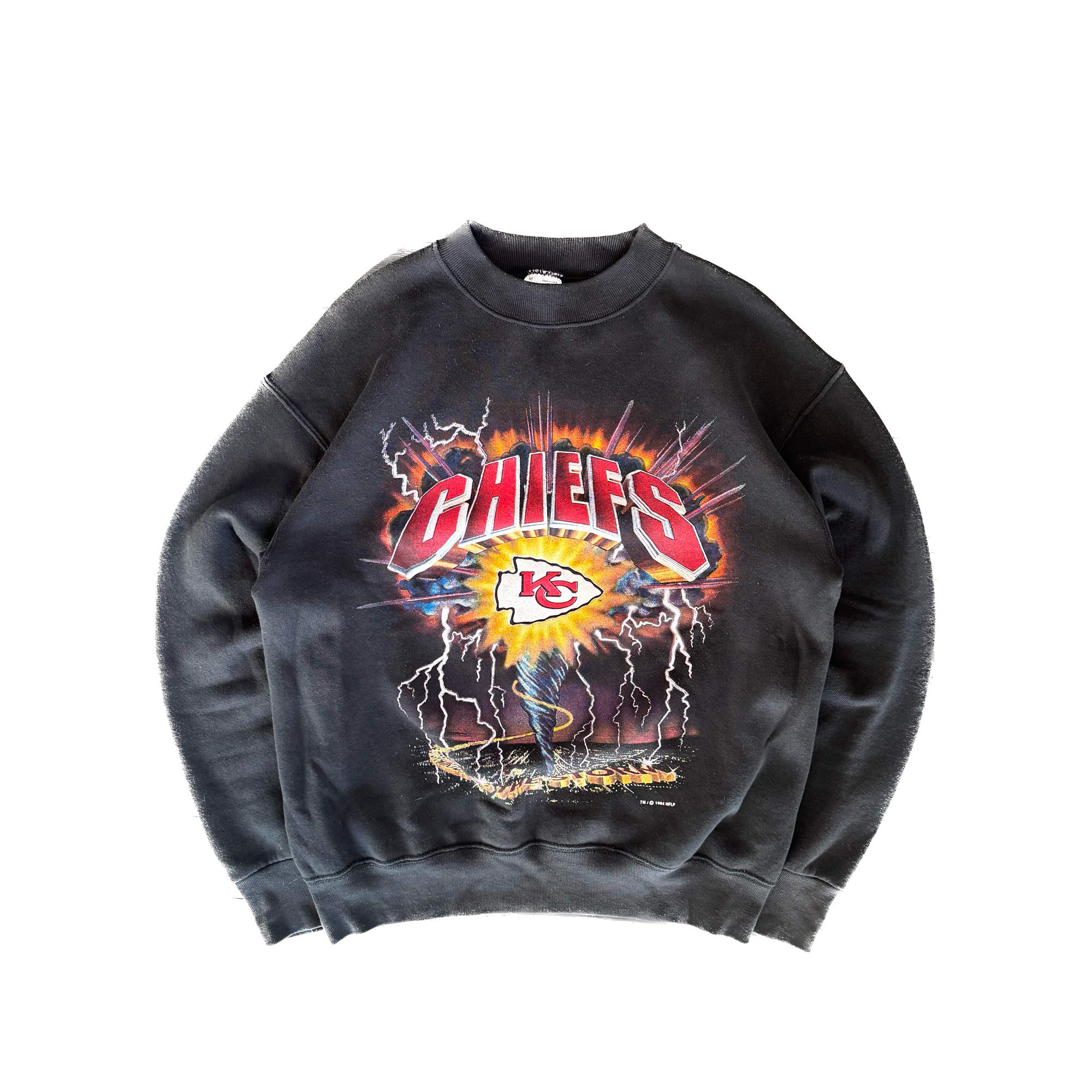 WESTSIDE STOREY VINTAGE | VINTAGE 90'S KC CHIEFS RIDING THE STORM SWEATSHIRT - BLACK - Westside Storey