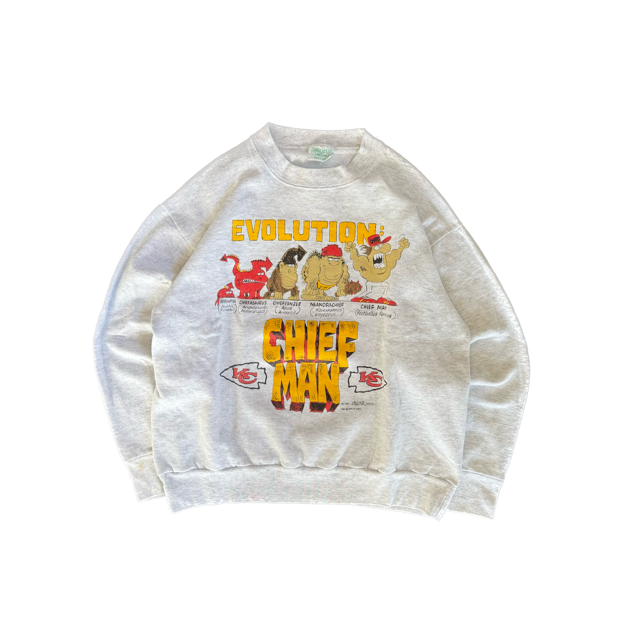 WESTSIDE STOREY VINTAGE | VINTAGE 90'S KC CHIEFS CHIEF MAN EVOLUTION SWEATSHIRT - GRAY - Westside Storey