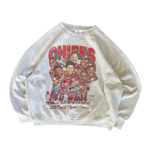 WESTSIDE STOREY VINTAGE | VINTAGE 90'S KC CHIEFS AFC WEST CHAMPS CARICATURE SWEATSHIRT - GRAY - Westside Storey