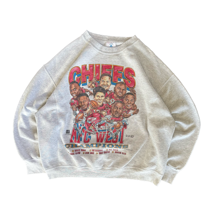 WESTSIDE STOREY VINTAGE | VINTAGE 90'S KC CHIEFS AFC WEST CHAMPS CARICATURE SWEATSHIRT - GRAY