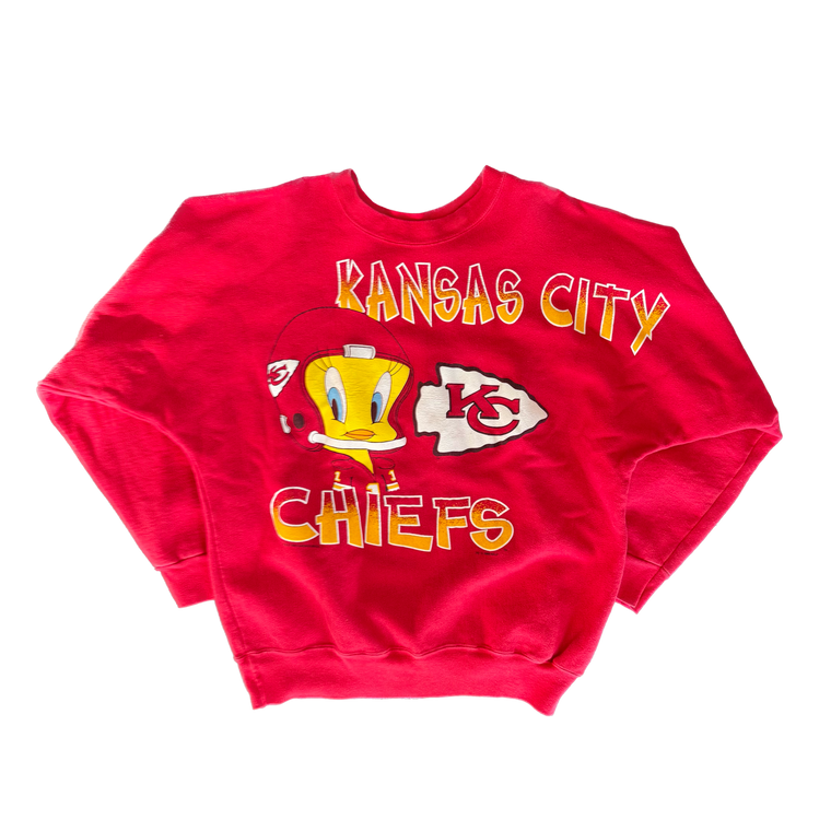 WESTSIDE STOREY VINTAGE | VINTAGE 90'S KC CHIEFS OVERSIZED TWEETYBIRD SPELLOUT SWEATSHIRT - RED