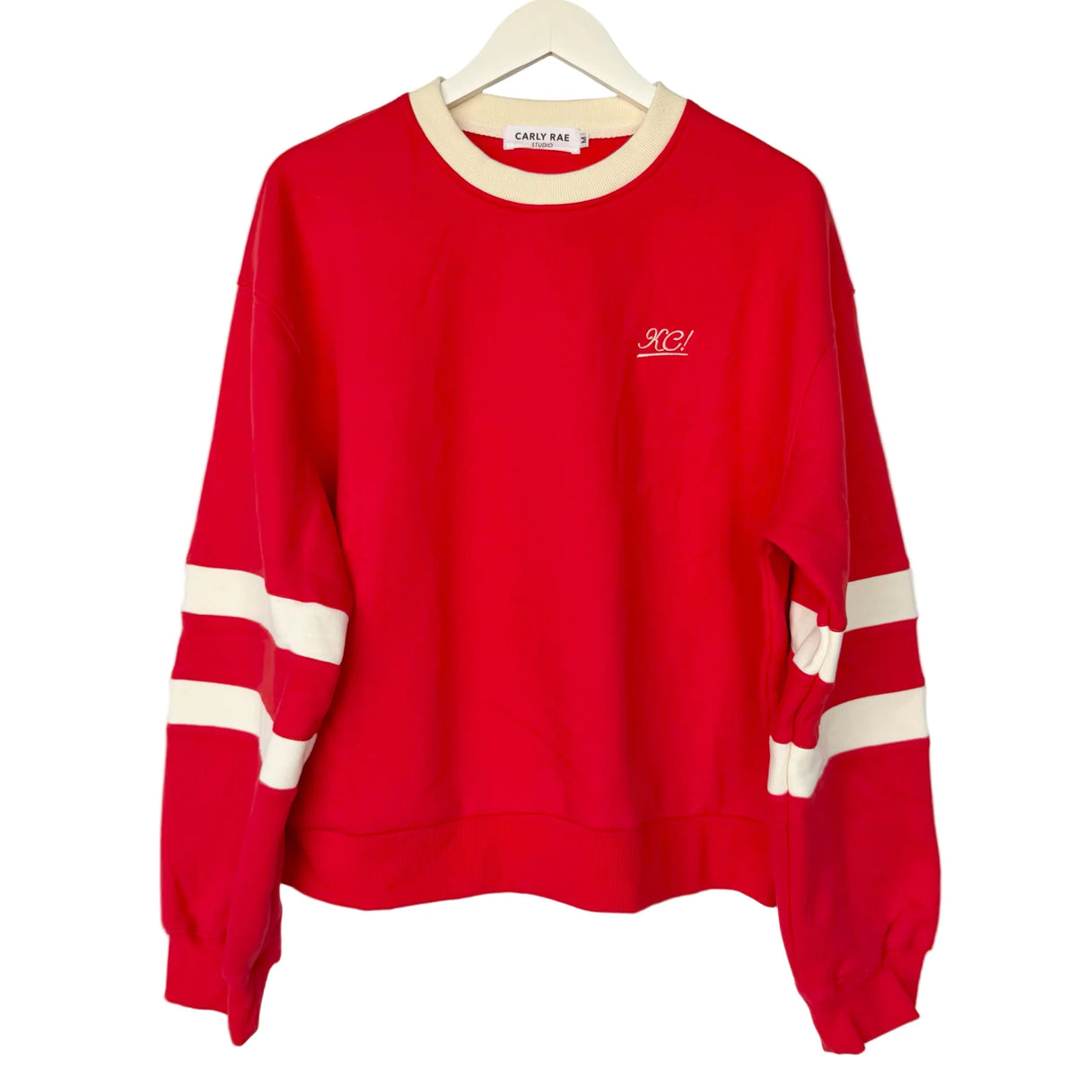 CARLY RAE STUDIOS | KC! EMBROIDERED VARSITY CROP SWEATSHIRT - Red/Cream Westside Storey