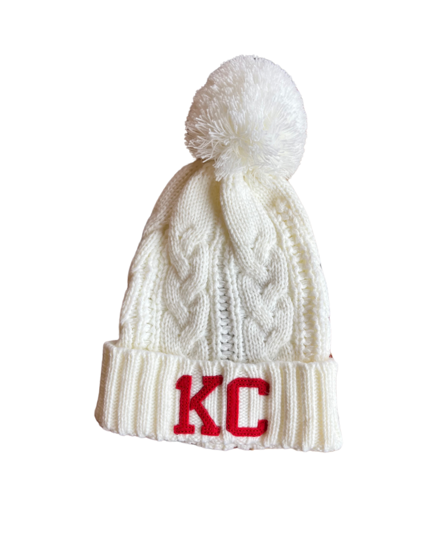 1KC | CHUNK POM BEANIE - WHITE/RED - Westside Storey