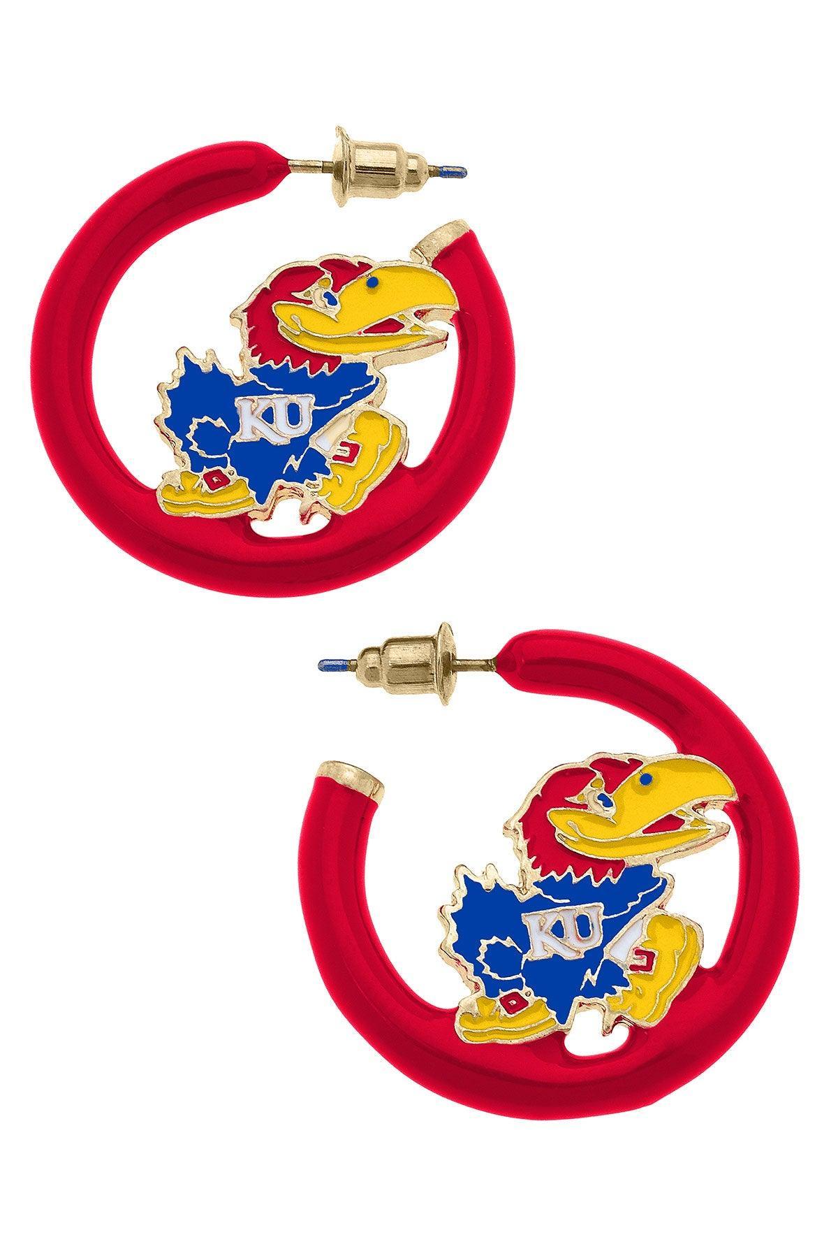 CANVAS STYLE | KANSAS JAYHAWKS ENAMEL LOGO EARRINGS - BLUE/RED - Westside Storey