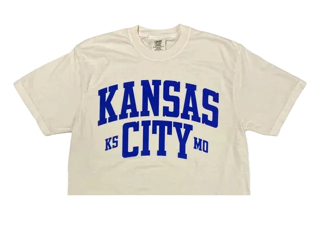 1KC | THE KSMO 2.0 CROP TEE - IVORY/BLUE 1KC