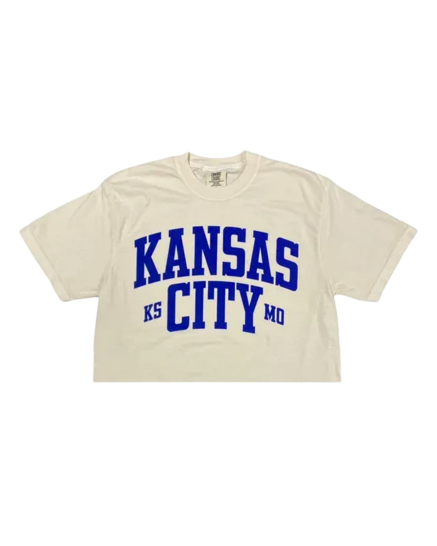1KC | THE KSMO 2.0 CROP TEE - IVORY/BLUE 1KC
