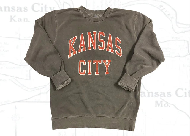 1KC | KANSAS CITY VINTAGE OUTLINE CREW FLEECE - CHARCOAL - Westside Storey
