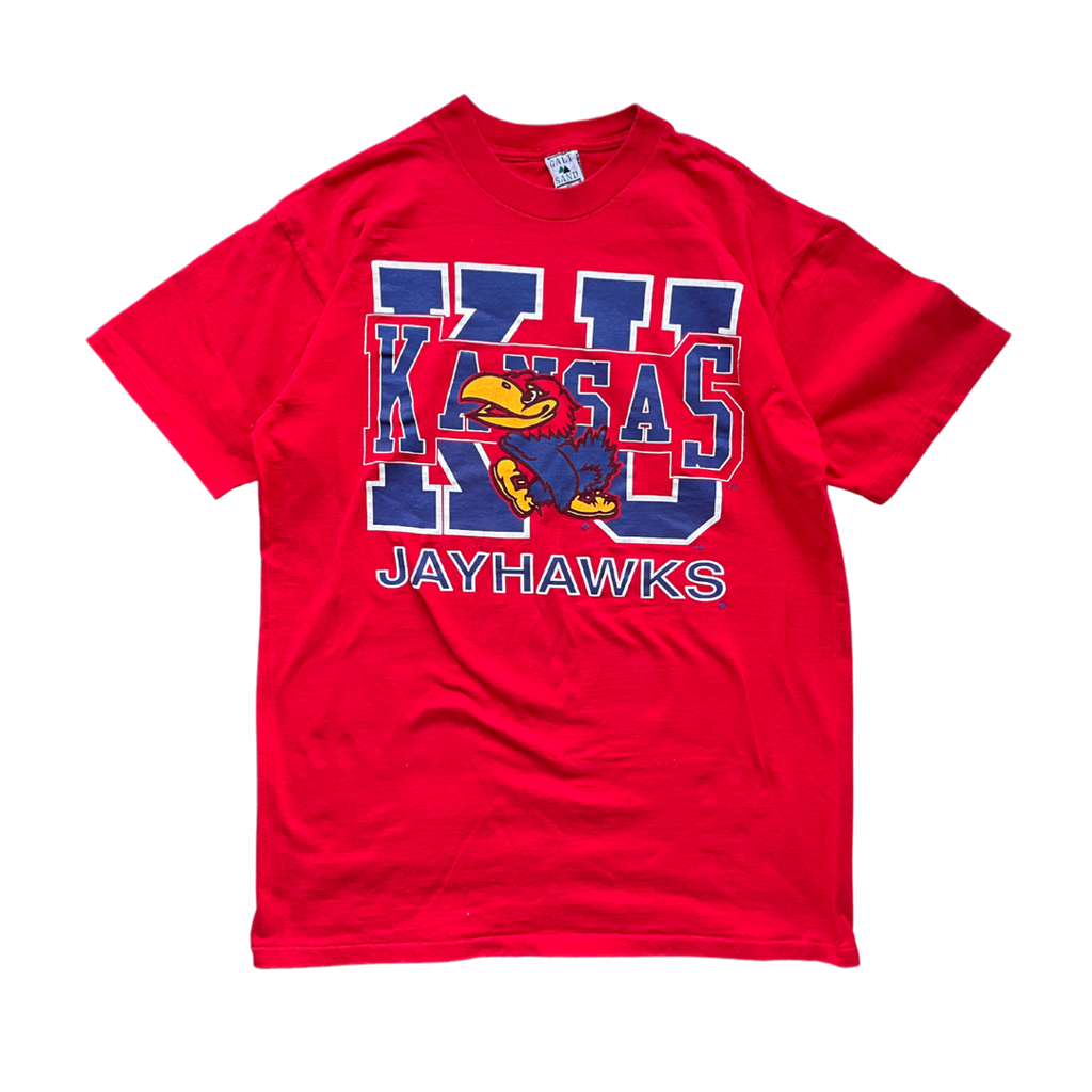 WESTSIDE STOREY VINTAGE | VINTAGE 90S KU JAYHAWKS LARGE PRINT T-SHIRT - Westside Storey