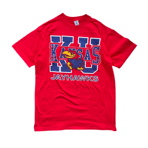 WESTSIDE STOREY VINTAGE | VINTAGE 90S KU JAYHAWKS LARGE PRINT T-SHIRT - Westside Storey
