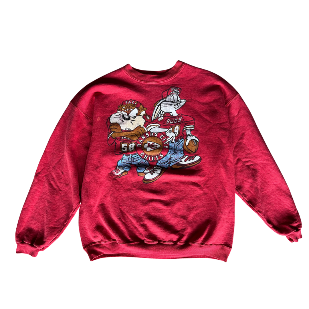 WESTSIDE STOREY VINTAGE | VINTAGE 90S CHIEFS LOONEY TUNES HIP HOP BUGS TAZ SWEATSHIRT - Westside Storey