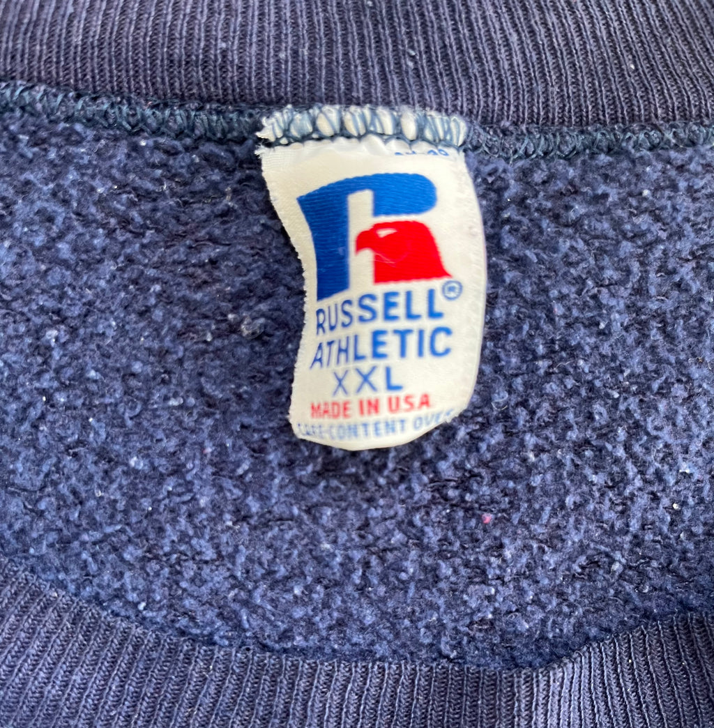 WESTSIDE STOREY VINTAGE | VINTAGE 90S KU JAYHAWKS RUSSELL LARGE PRINT SWEATSHIRT - Westside Storey