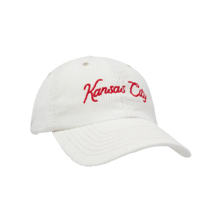 Red Kansas City Script - White Corduroy Dad Hat