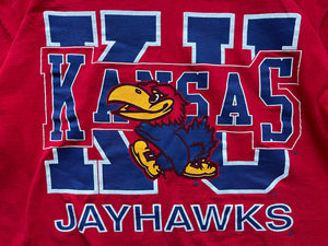 WESTSIDE STOREY VINTAGE | VINTAGE 90S KU JAYHAWKS LARGE PRINT T-SHIRT - Westside Storey