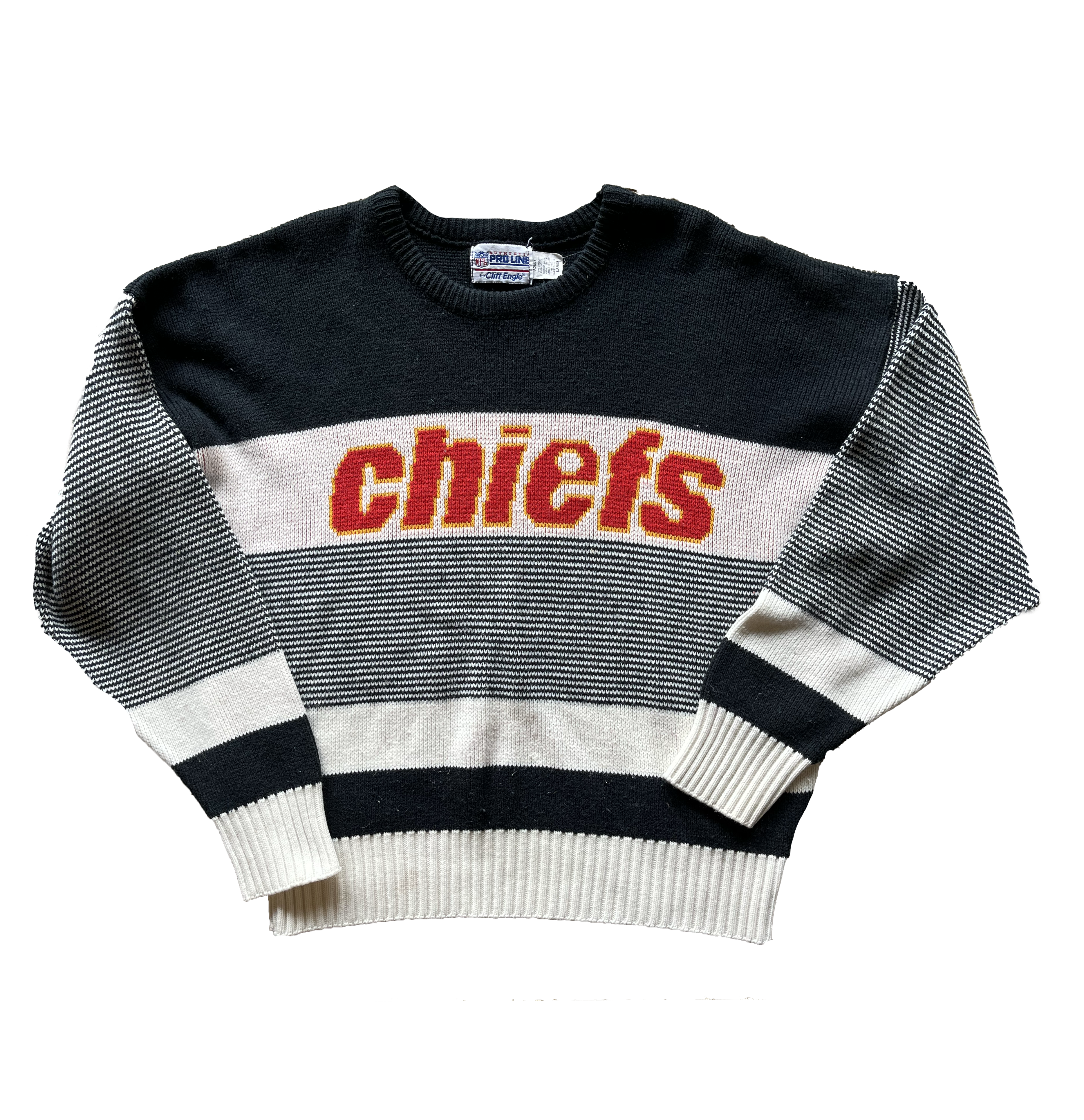 WESTSIDE STOREY VINTAGE | VINTAGE 90S RARE CLIFF ENGLE PROLINE KANSAS CITY CHIEFS KNIT SWEATER - Westside Storey