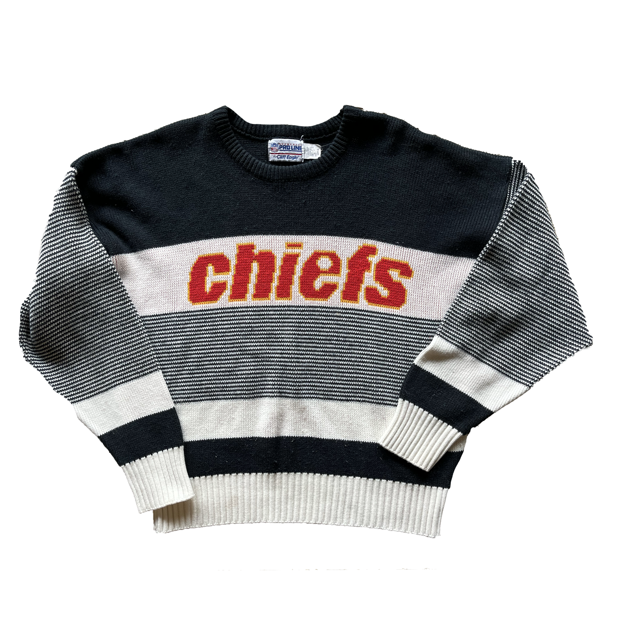 WESTSIDE STOREY VINTAGE | VINTAGE 90S RARE CLIFF ENGLE PROLINE KANSAS CITY CHIEFS KNIT SWEATER - Westside Storey