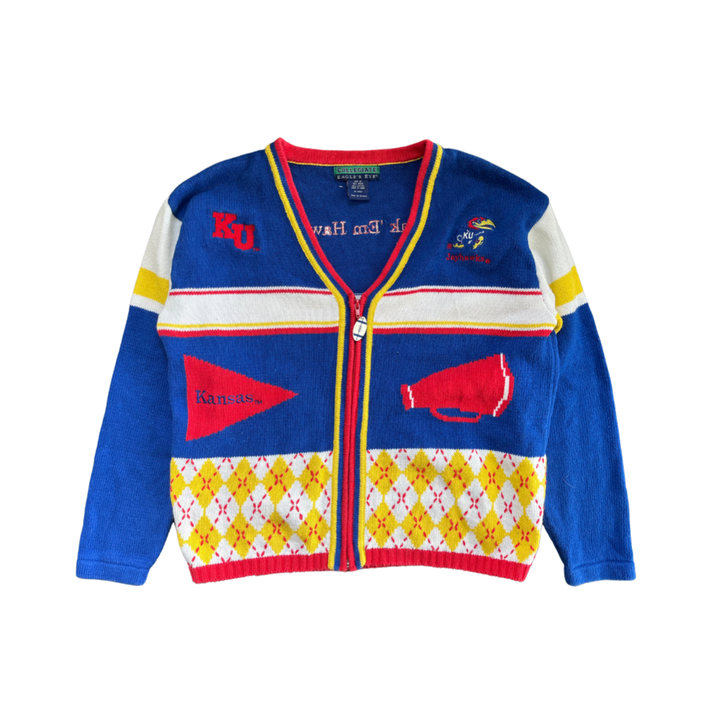 WESTSIDE STOREY VINTAGE | VINTAGE 90S KU JAYHAWKS KNIT CARDIGAN SWEATER - Westside Storey