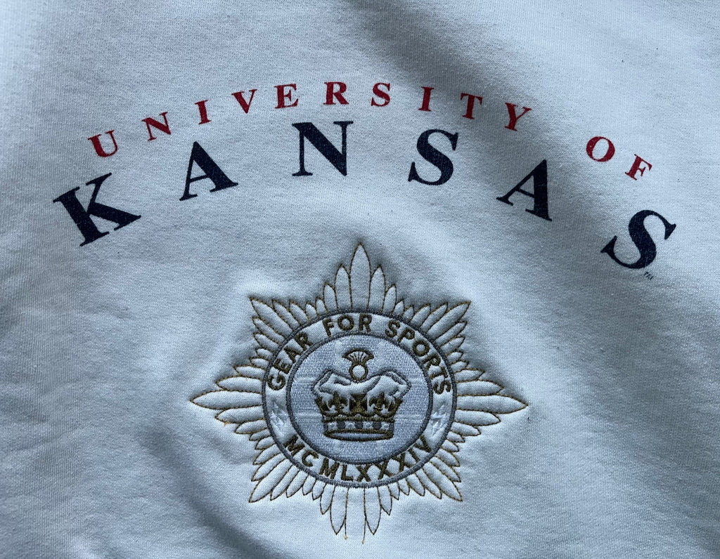WESTSIDE STOREY VINTAGE | VINTAGE 90S KU JAYHAWKS GEAR FOR SPORTS CREAM MOCK NECK SWEATSHIRT - Westside Storey