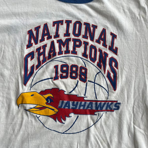 WESTSIDE STOREY VINTAGE | VINTAGE RARE KANSAS JAYHAWKS 1988 NATIONAL CHAMPS- FAT LADY SINGS RINGER TEE - Westside Storey